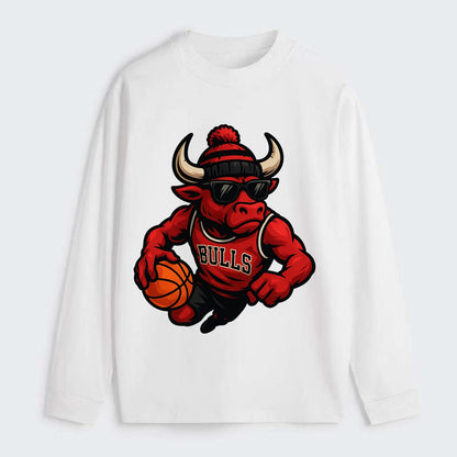 Chicago Bull wearing Bulls red and black beanie with horns design and - Classic Long Sleeve Shirt - White