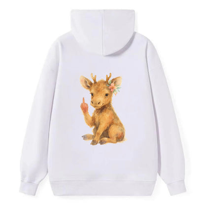 baby moose with adorable tiny antlers, one hoof raised in attitude - Classic Pullover Hoodie - White