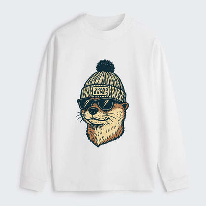 Grand Rapids River Otter wearing Grand Rapids beanie with pom pom and - Classic Long Sleeve Shirt - White