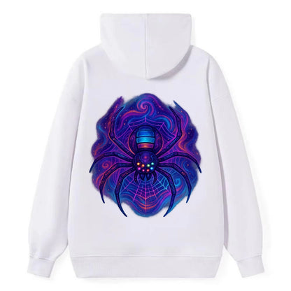 Tech spider with legs showing circuit board patterns, web glowing in neon - Classic Pullover Hoodie - White