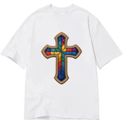 Stained Glass Cross  - Classic T-shirt - White