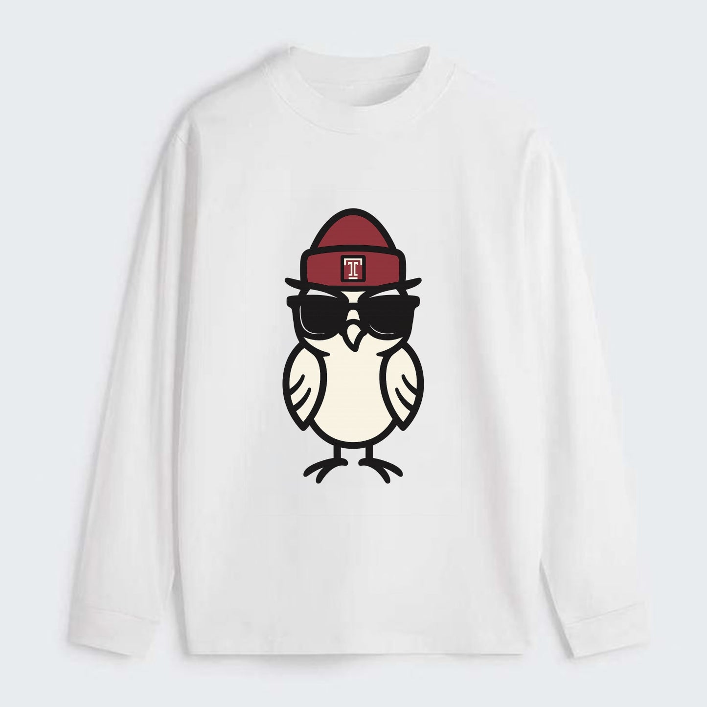 Philadelphia Owl wearing Temple beanie with T patch - Classic Long Sleeve Shirt - White