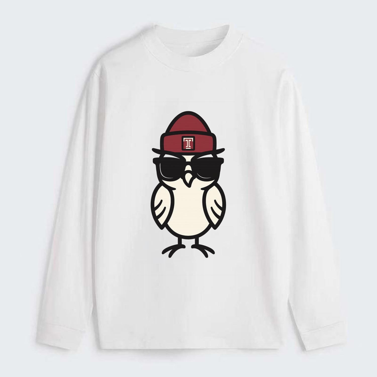Philadelphia Owl wearing Temple beanie with T patch - Classic Long Sleeve Shirt - White