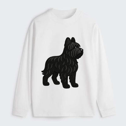 Briard - Black wavy coat embroidered herding pose - Classic Long Sleeve Shirt - White