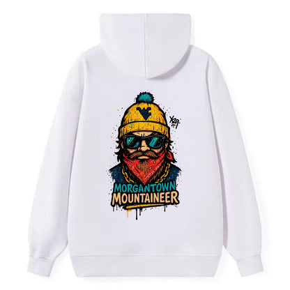Morgantown Mountaineer wearing West Virginia beanie with WV patch - Classic Pullover Hoodie - White