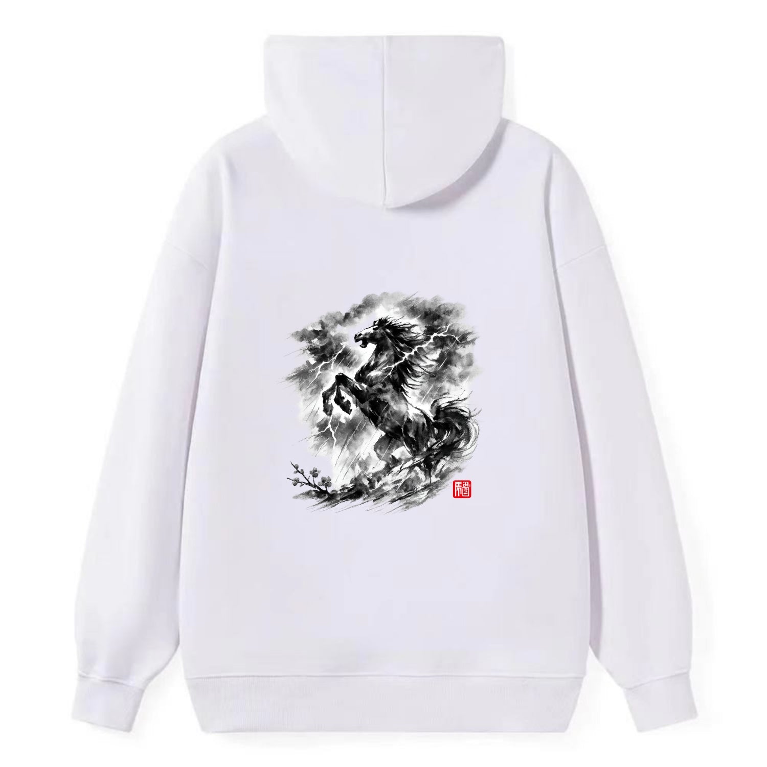 THUNDER HORSE | Storm horse with lightning elements | Dramatic storm - Classic Pullover Hoodie - White