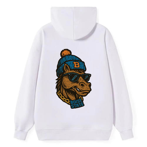 Boise Bronco wearing Boise State beanie with B patch - Classic Pullover Hoodie