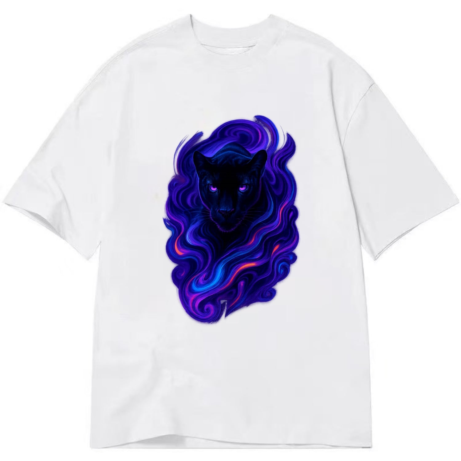 Sleek black panther emerging from swirls of deep purple and electric blue, - Classic T-shirt - White
