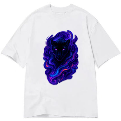 Sleek black panther emerging from swirls of deep purple and electric blue, - Classic T-shirt - White
