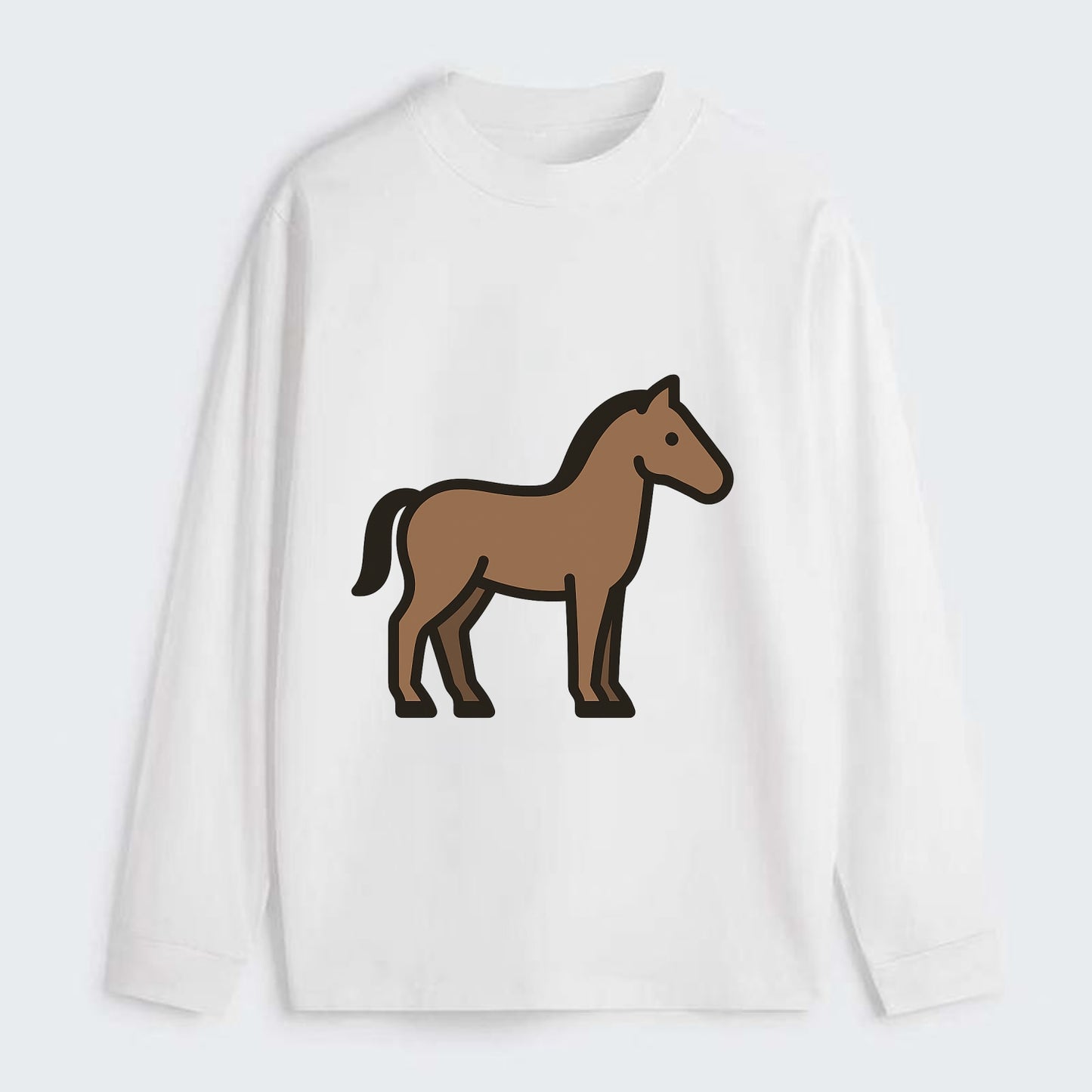 Horse - Brown standing pose flat side profile - Classic Long Sleeve Shirt - White
