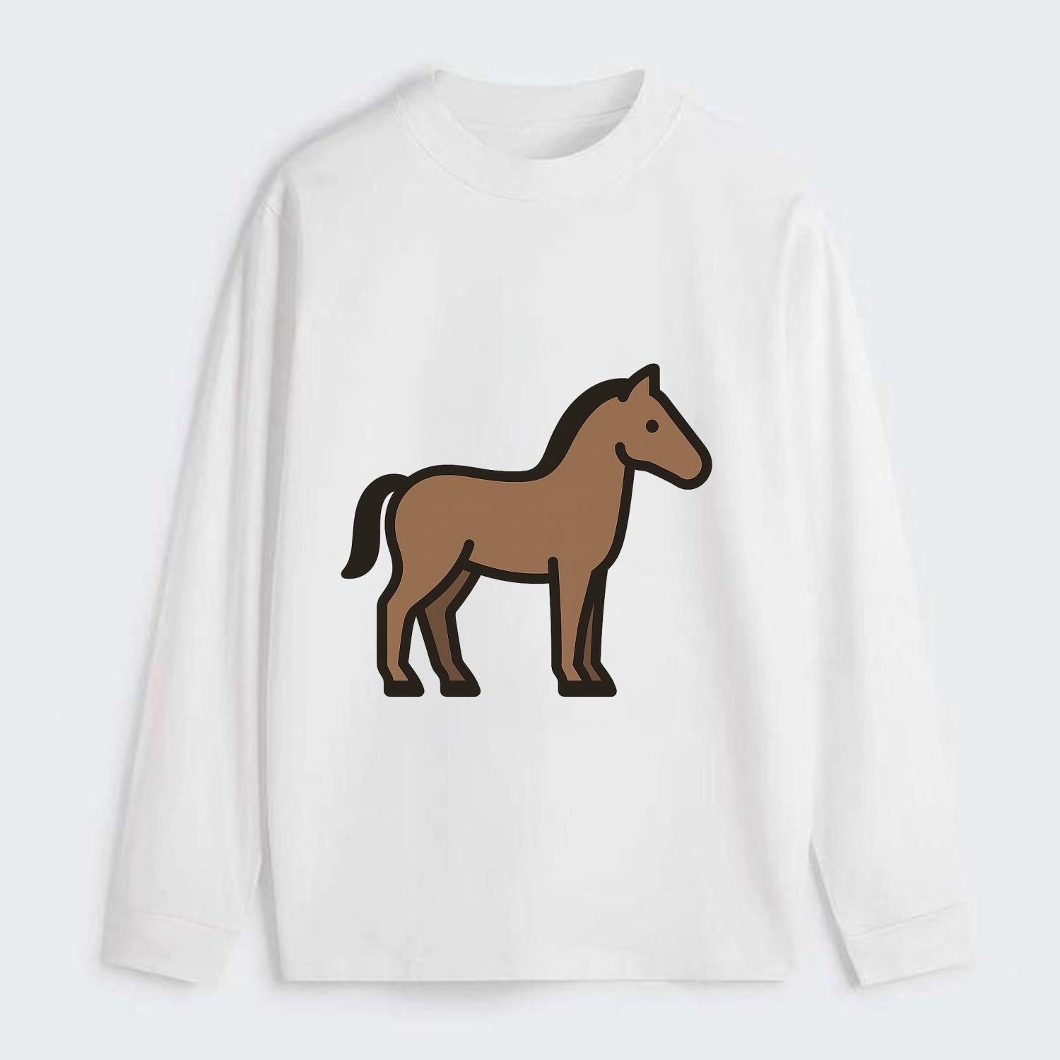 Horse - Brown standing pose flat side profile - Classic Long Sleeve Shirt - White