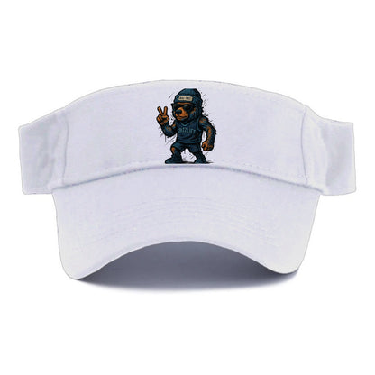 Memphis Grizzly Bear wearing Grizzlies navy and light blue beanie with Beale Street patch - Visor - White