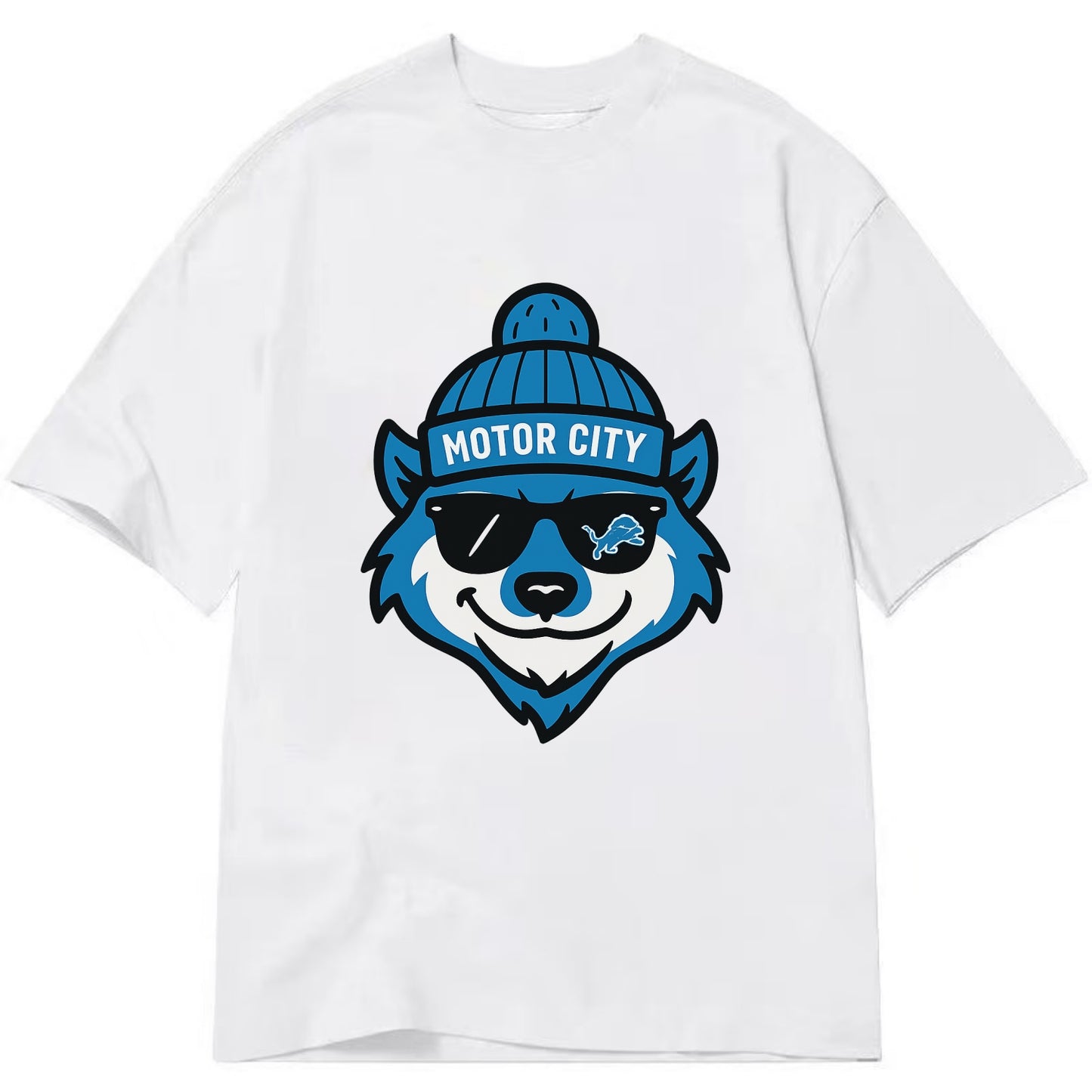 Motor City Wolverine wearing Lions beanie with gear patch and wayfarer sunglasses - Classic T-shirt - White