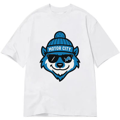 Motor City Wolverine wearing Lions beanie with gear patch and wayfarer sunglasses - Classic T-shirt