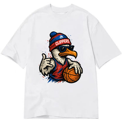 LA Seagull wearing Clippers red white and blue beanie with ship patch and - Classic T-shirt - White