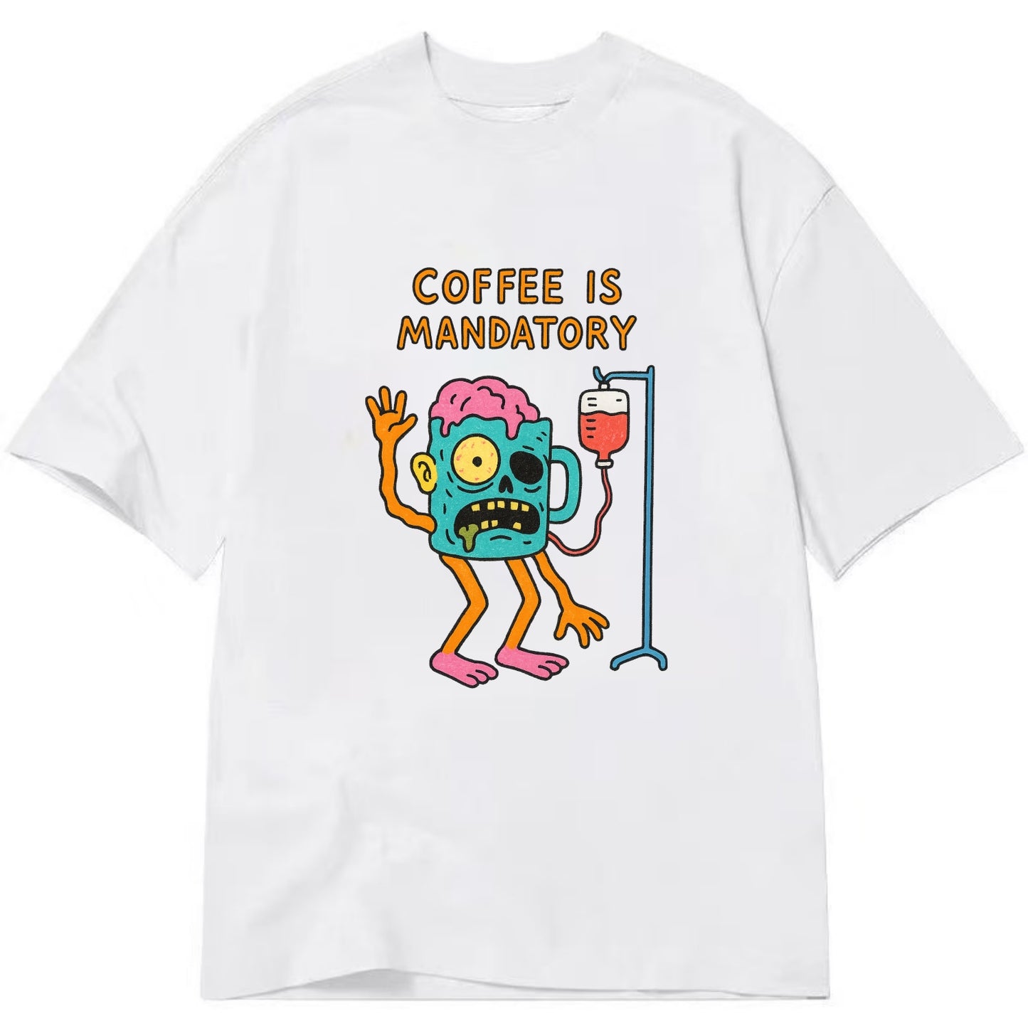 COFFEE IS MANDATORY | Zombie mug with IV drip - Classic T-shirt - White