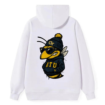 Atlanta Yellow Jacket wearing Georgia Tech beanie with GT patch - Classic Pullover Hoodie - White