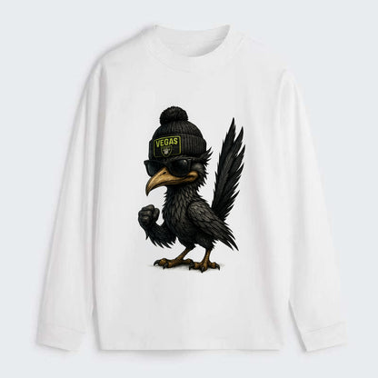 Vegas Roadrunner wearing Raiders beanie with neon patch and wayfarer - Classic Long Sleeve Shirt - White