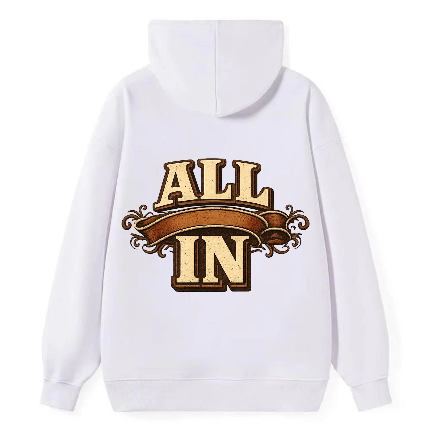 Bold typography design - "ALL IN" - complete commitment, no holding back - Classic Pullover Hoodie - White