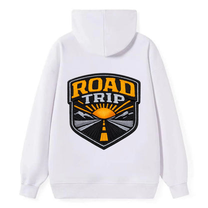 ROAD TRIP - highway and sun in orange and gray , open road - Classic Pullover Hoodie - White