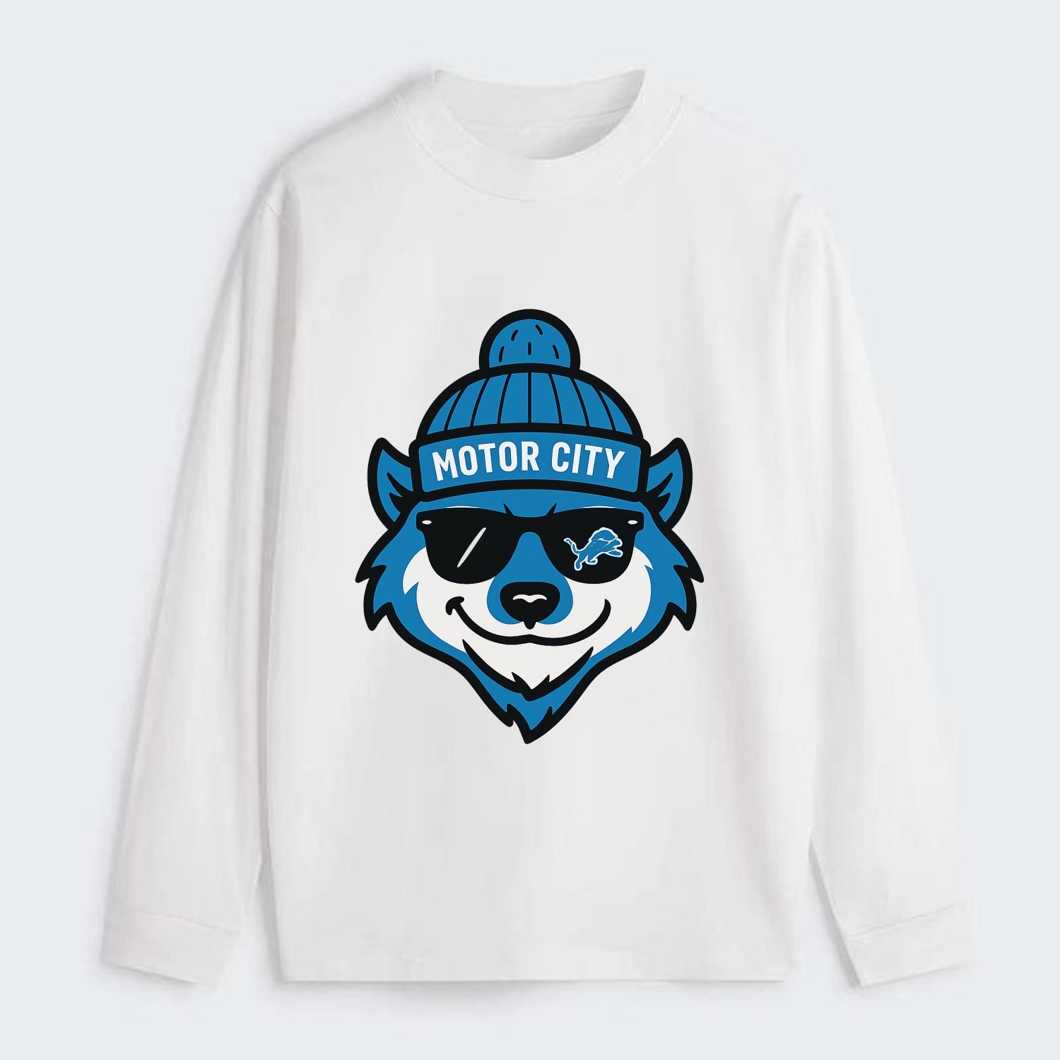 Motor City Wolverine wearing Lions beanie with gear patch and wayfarer - Classic Long Sleeve Shirt - White