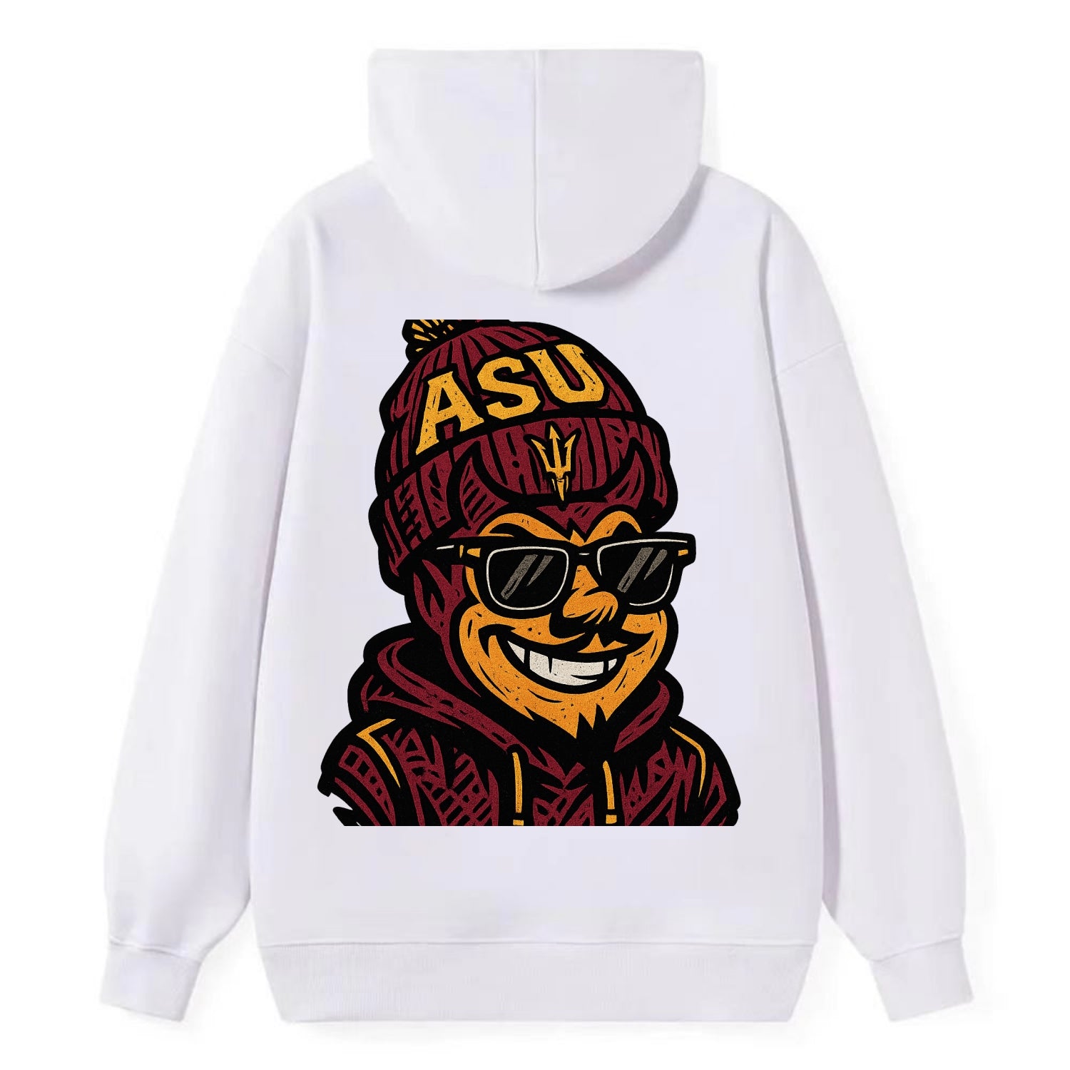 Tempe Sparky wearing Arizona State beanie with fork patch - Classic Pullover Hoodie - White