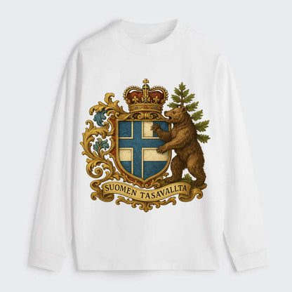 Finland Brown Bear Emblem - Classic Long Sleeve Shirt - White
