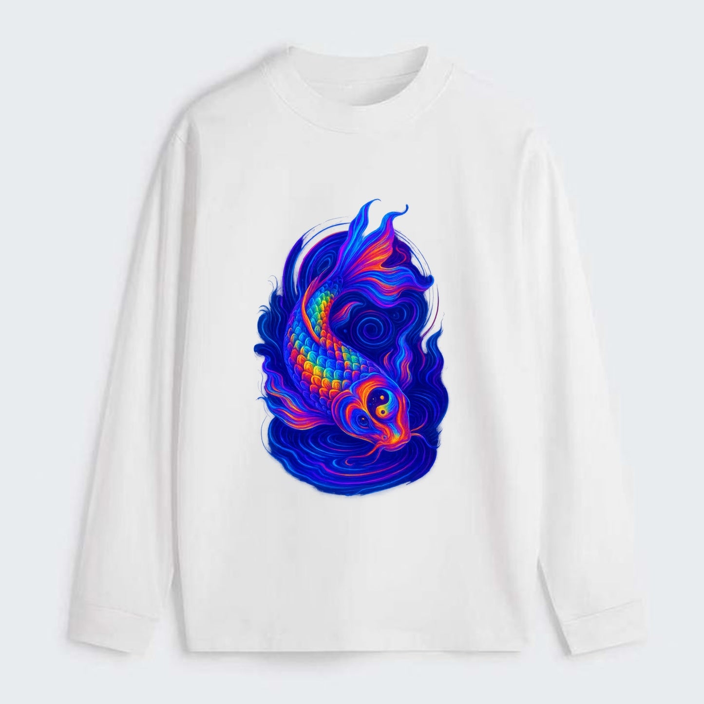 Sacred koi with scales reflecting rainbow prisms, yin-yang patterns in - Classic Long Sleeve Shirt - White