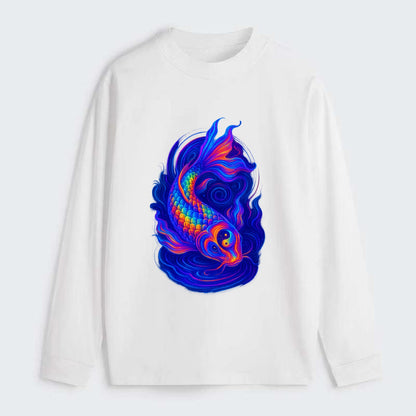 Sacred koi with scales reflecting rainbow prisms, yin-yang patterns in - Classic Long Sleeve Shirt - White