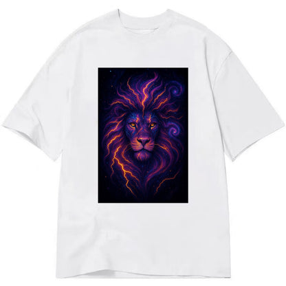 Regal lion with mane made of electric currents, neon yellow and hot pink energy - Classic T-shirt - White