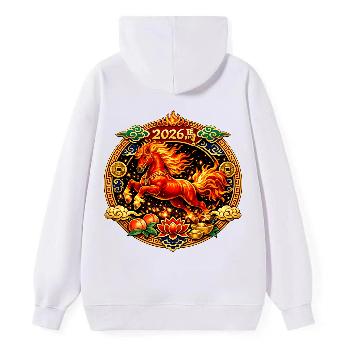 FIRE HORSE | Flaming mane and tail horse | Blazing orange and red colors - Classic Pullover Hoodie - White