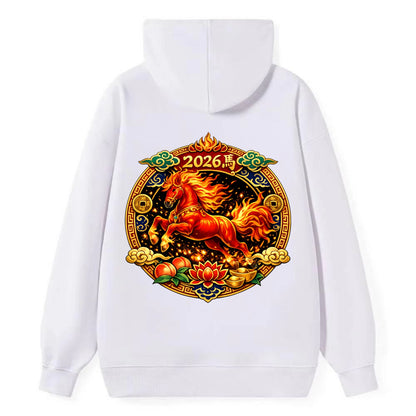 FIRE HORSE | Flaming mane and tail horse | Blazing orange and red colors - Classic Pullover Hoodie - White