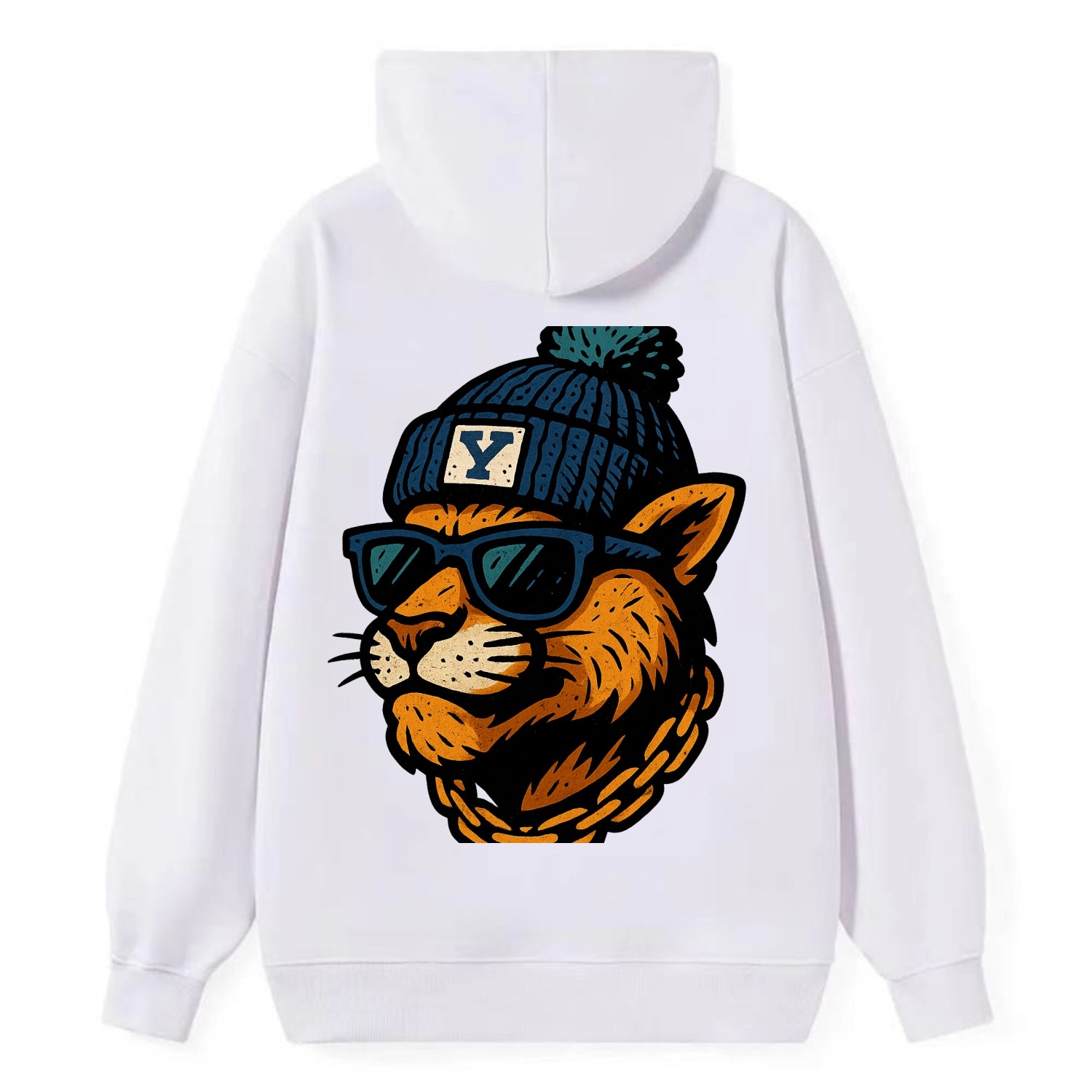 Provo Cougar wearing BYU beanie with Y patch - Classic Pullover Hoodie - White