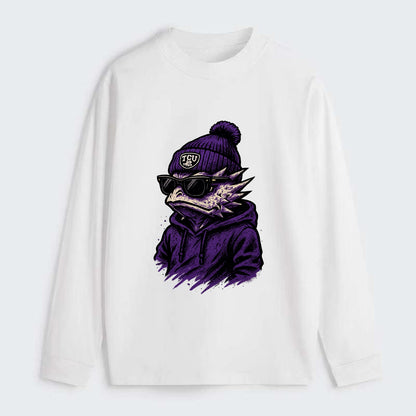 Fort Worth Horned Frog wearing TCU beanie with frog patch - Classic Long Sleeve Shirt - White