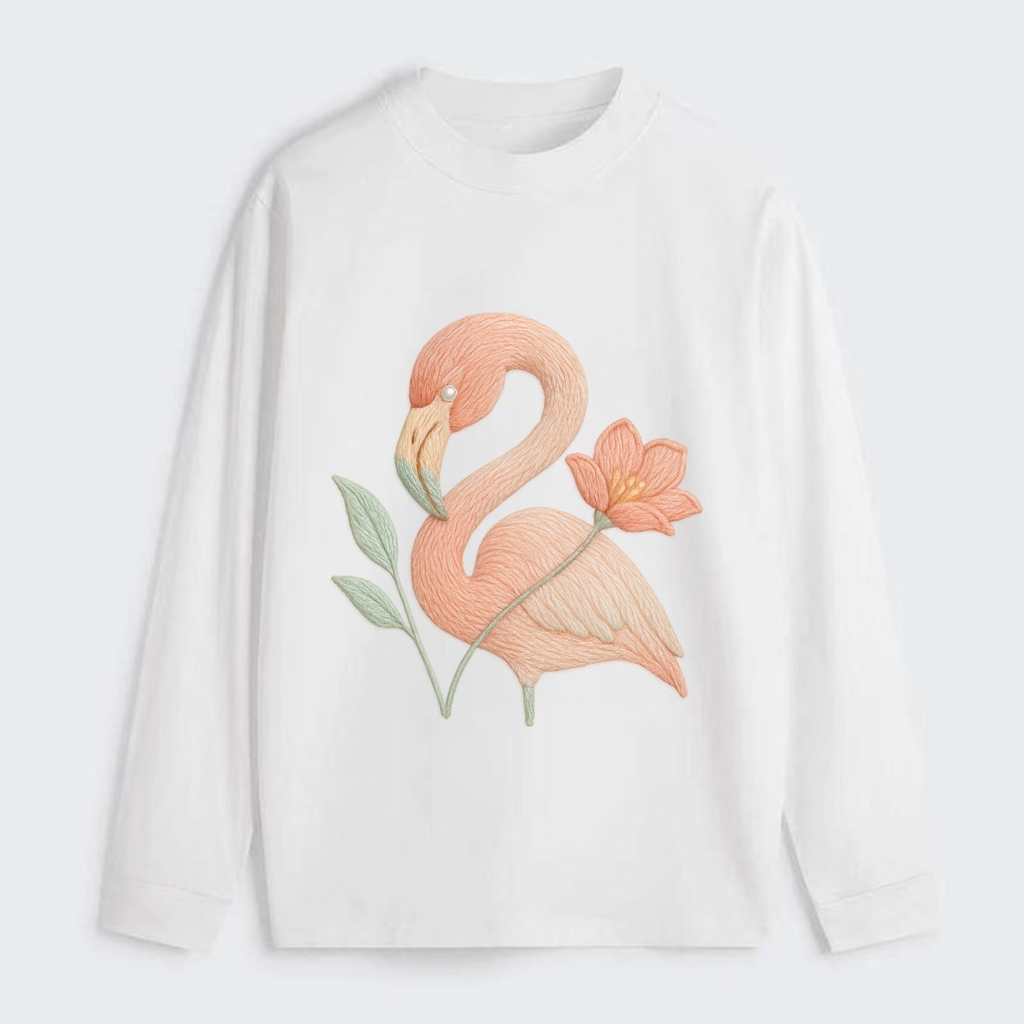 Peach Flamingo - Classic Long Sleeve Shirt - White