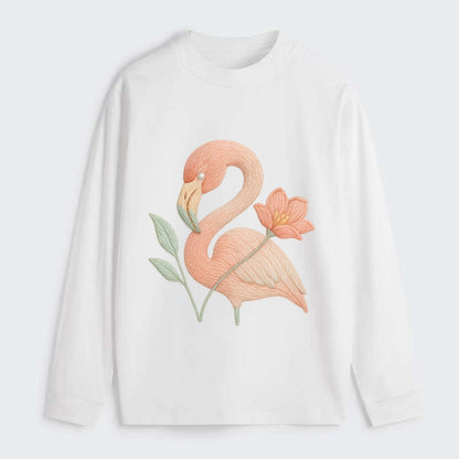 Peach Flamingo - Classic Long Sleeve Shirt - White
