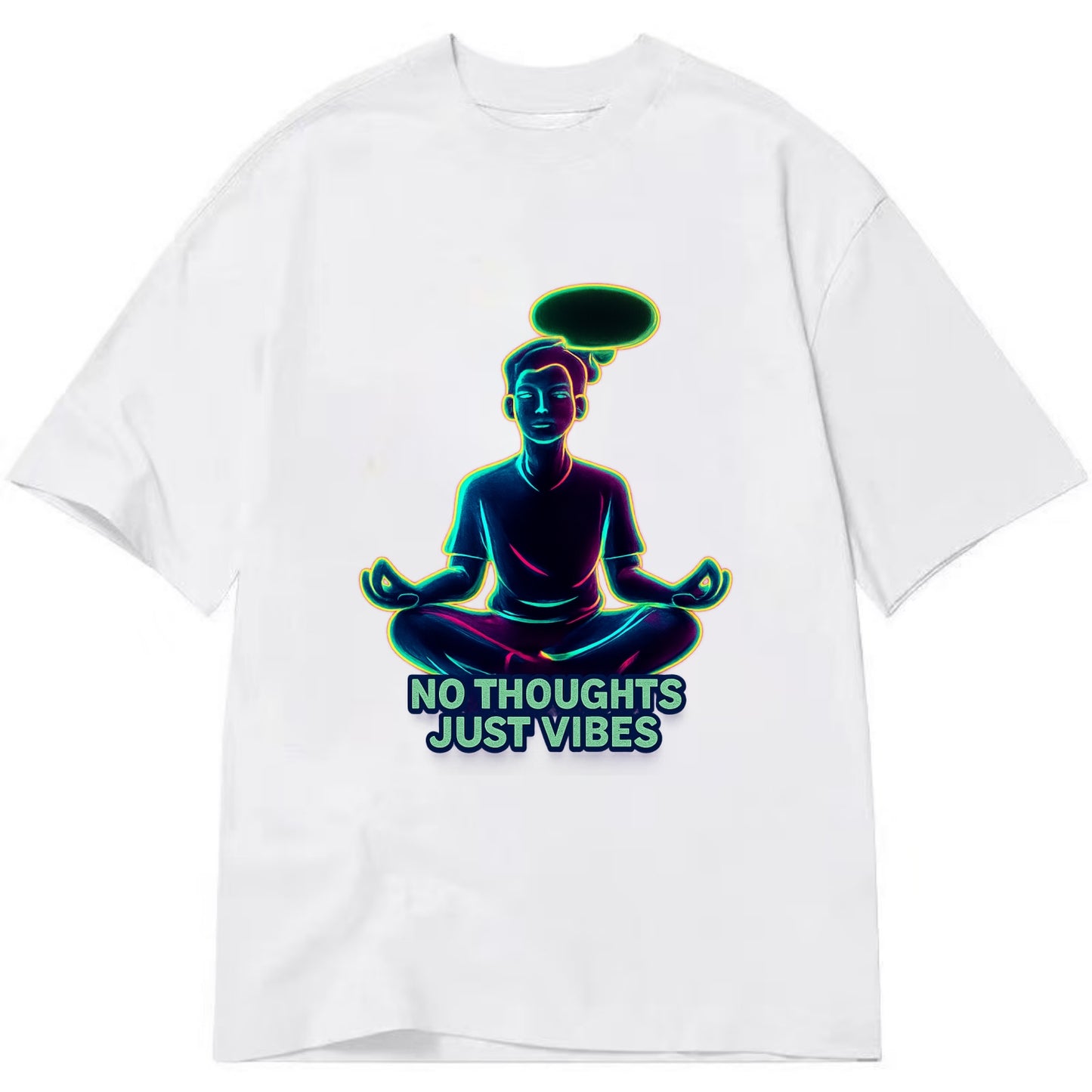 Peaceful floating figure with empty thought bubble - "no thoughts just vibes" zen - Classic T-shirt - White
