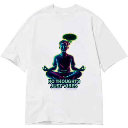 Peaceful floating figure with empty thought bubble - "no thoughts just vibes" zen - Classic T-shirt - White