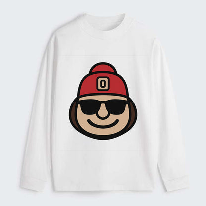 Columbus Brutus wearing Ohio State beanie with Block O patch - Classic Long Sleeve Shirt - White