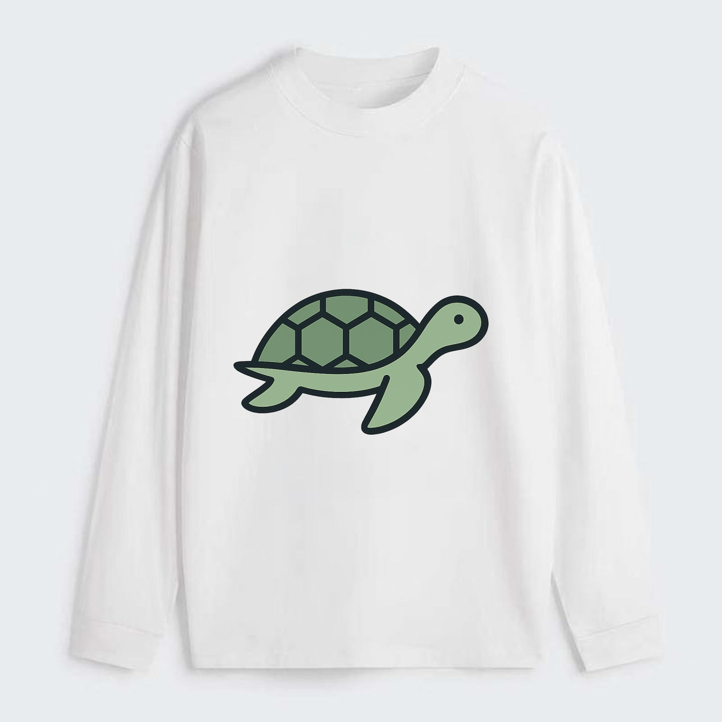 Sea Turtle - Green with shell pattern flat side profile - Classic Long Sleeve Shirt - White
