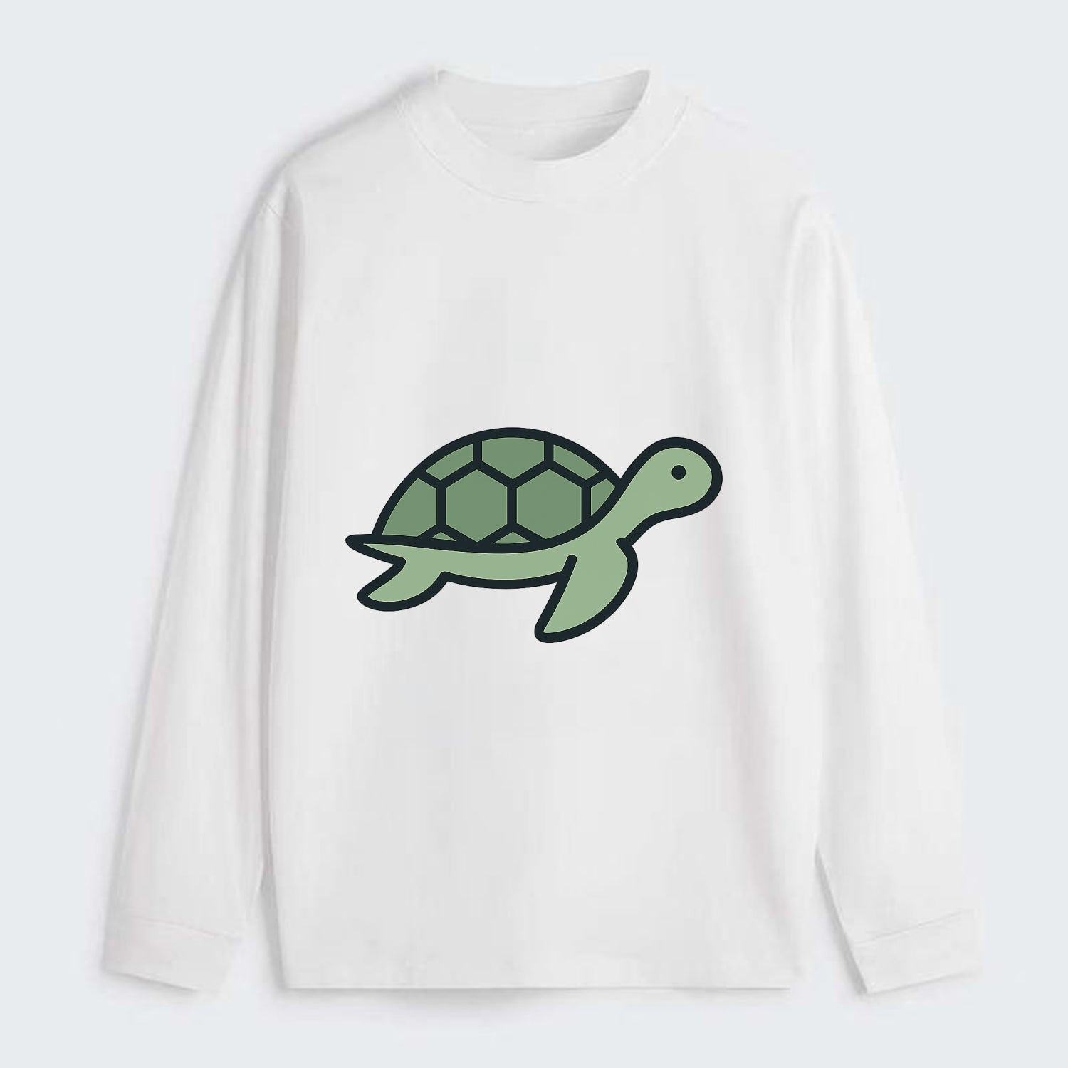 Sea Turtle - Green with shell pattern flat side profile - Classic Long Sleeve Shirt - White