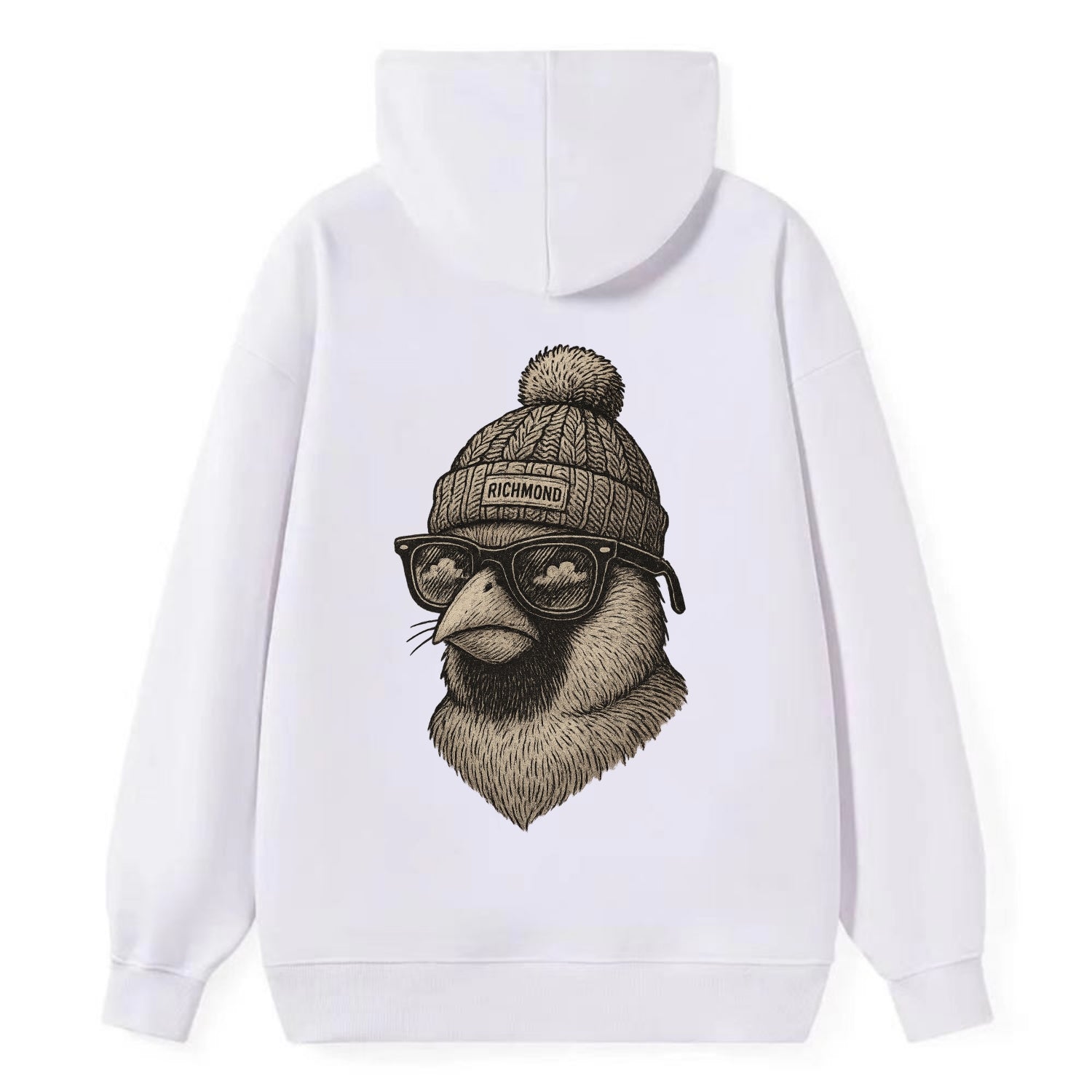 Virginia Cardinal wearing Richmond beanie with pom pom and wayfarer - Classic Pullover Hoodie - White