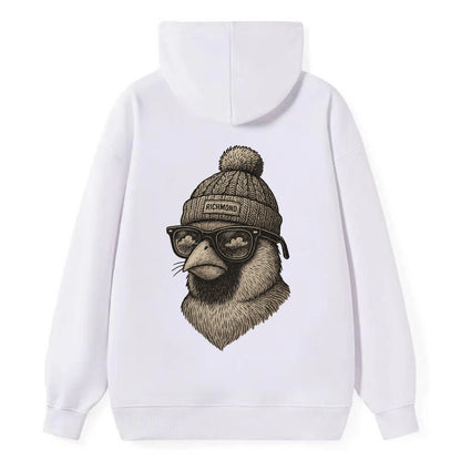 Virginia Cardinal wearing Richmond beanie with pom pom and wayfarer - Classic Pullover Hoodie - White