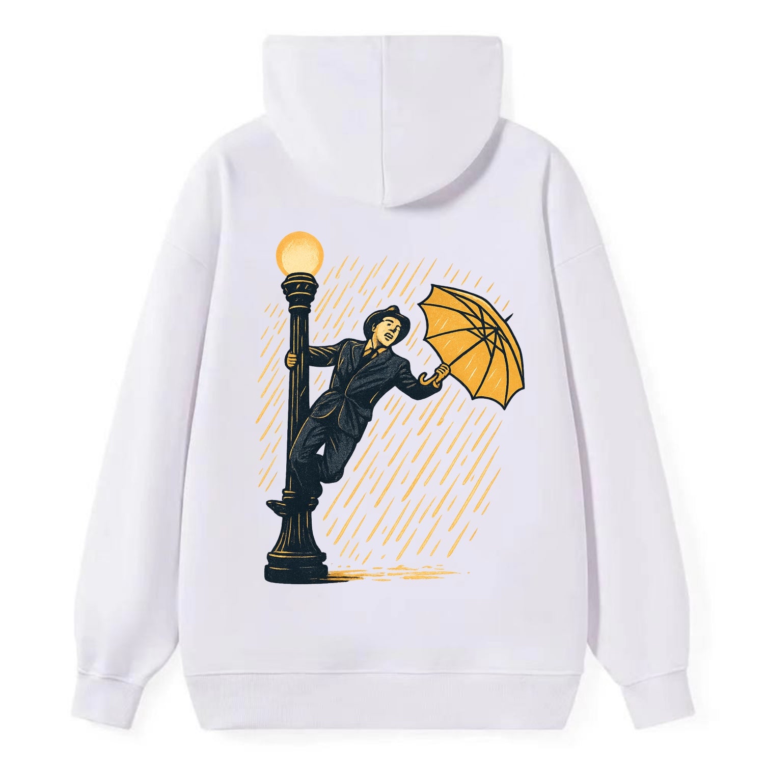 joyful dancing on lamppost in heavy rain with big smile - Classic Pullover Hoodie - White
