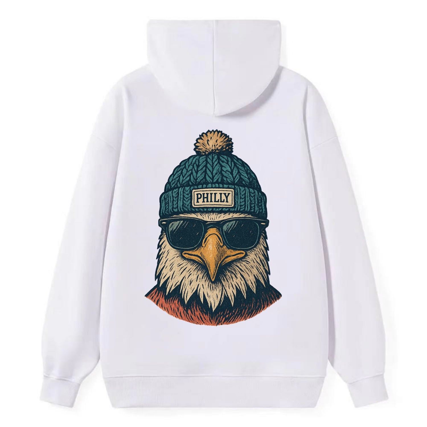 Philadelphia Eagle wearing Philly beanie with pom pom and wayfarer - Classic Pullover Hoodie - White