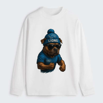 Detroit Pitbull wearing Lions beanie with auto patch and wayfarer - Classic Long Sleeve Shirt - White