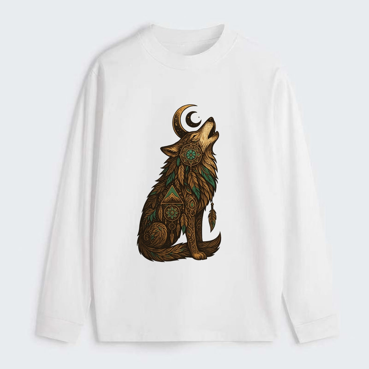 Celestial Moon Wolf  - Classic Long Sleeve Shirt - White