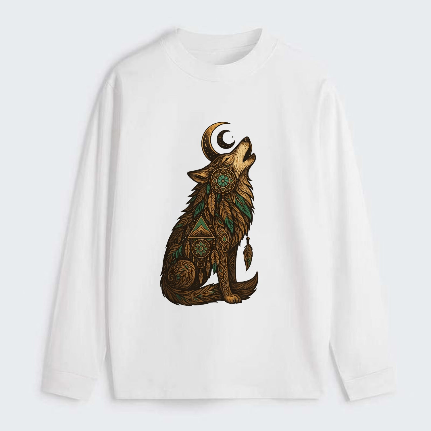 Celestial Moon Wolf  - Classic Long Sleeve Shirt - White