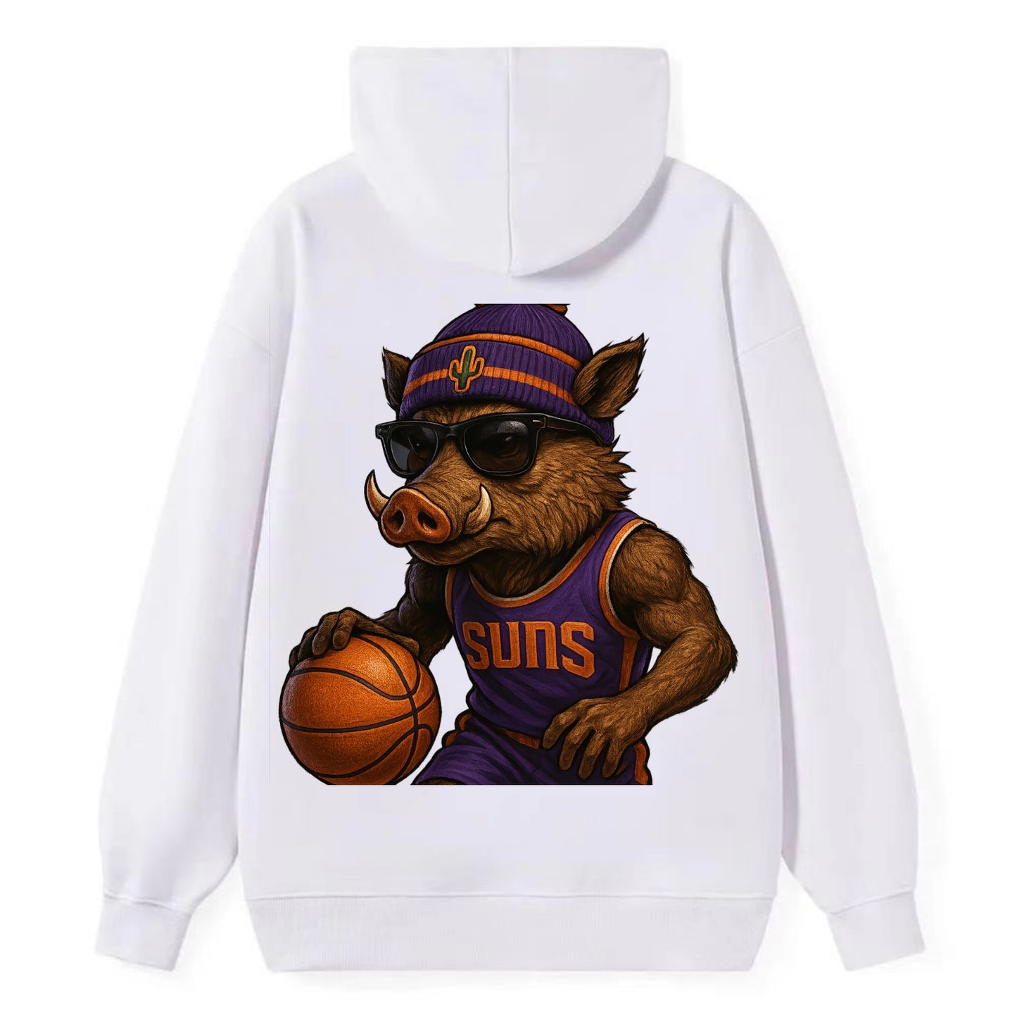 Phoenix Javelina wearing Suns beanie with cactus patch and wayfarer - Classic Pullover Hoodie - White