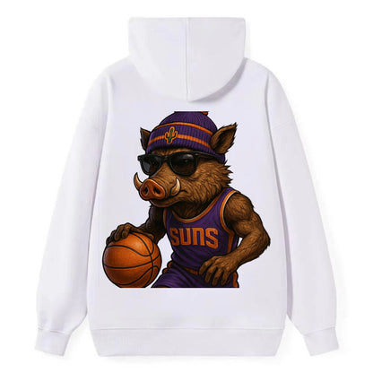 Phoenix Javelina wearing Suns beanie with cactus patch and wayfarer - Classic Pullover Hoodie - White